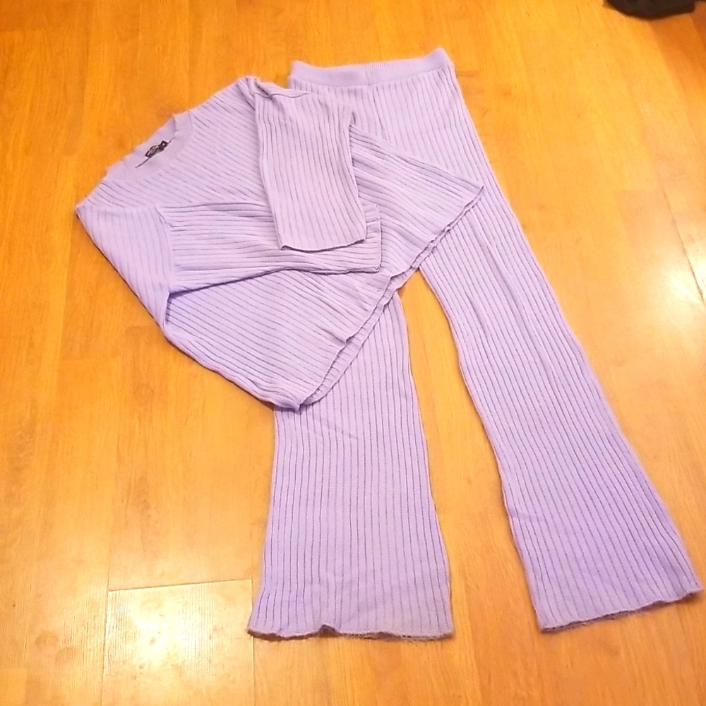 Lilac Ribbed Wide Leg Set